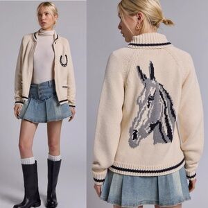BDG Scottie Graphic Knit Zip-Up Cardigan with Horse Design XS BNWT